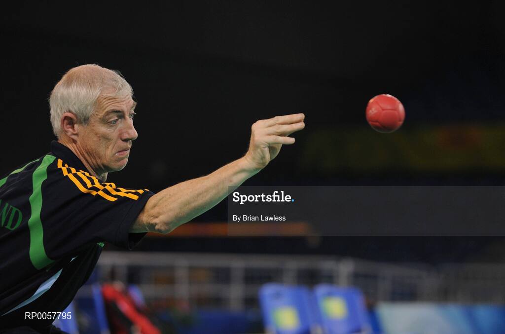 5 September 2008; Thomas Leahy, from Fermoy, Co. Cork, who competes in BC2 Mixed Individual & BC1/BC1 Mixed team, during a Boccia training session. Beijing 2008 Paralympic Games, Fencing Hall of National Convention Centre, Olympic Green, Beijing, China. Picture credit: Brian Lawless / SPORTSFILE