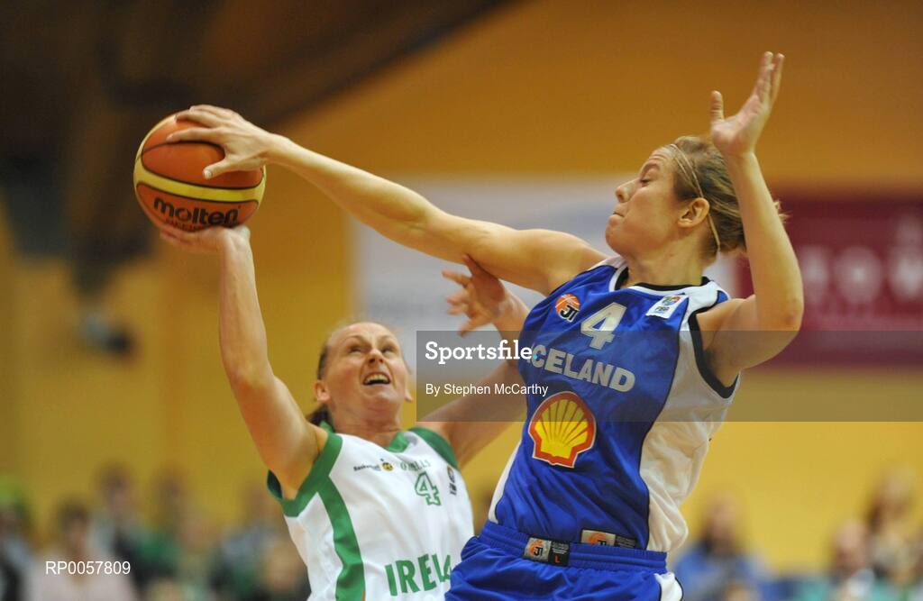 6 September 2008; Signy Hermannsdottir, Iceland, in action against Michelle Aspell, Ireland. Senior Women's Basketball European Championship - Division B - Group A - Ireland v Iceland, National Basketball Arena, Tallaght, Dublin. Picture credit: Stephen McCarthy / SPORTSFILE