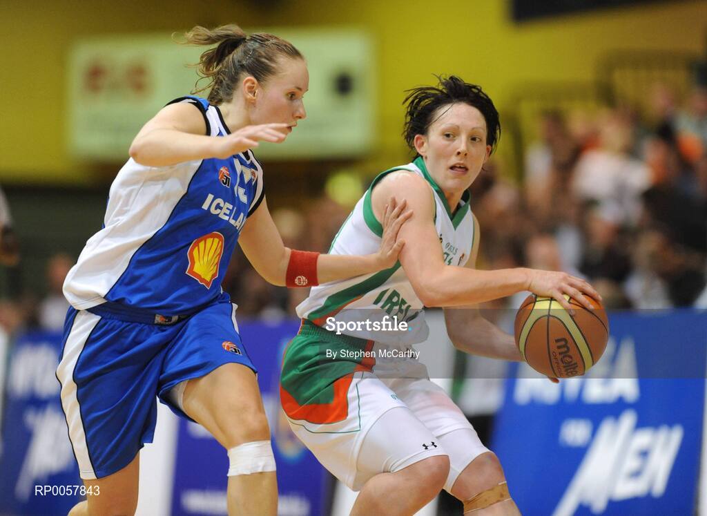 6 September 2008; Lindsay Peat, Ireland, in action against Kristrun Sigurjonsdottir, Iceland. Senior Women's Basketball European Championship - Division B - Group A - Ireland v Iceland, National Basketball Arena, Tallaght, Dublin. Picture credit: Stephen McCarthy / SPORTSFILE