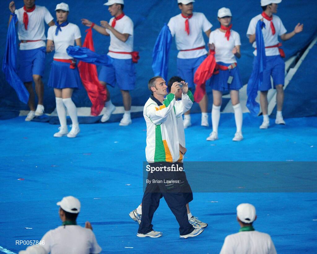 6 September 2008; Member of the Ireland 7-A-Side Football team Derek Malone, from Limerick, during the Opening Ceremony of the Beijing Paralympic Games 2008, National Stadium, Olympic Green, Beijing, China. Picture credit: Brian Lawless / SPORTSFILE