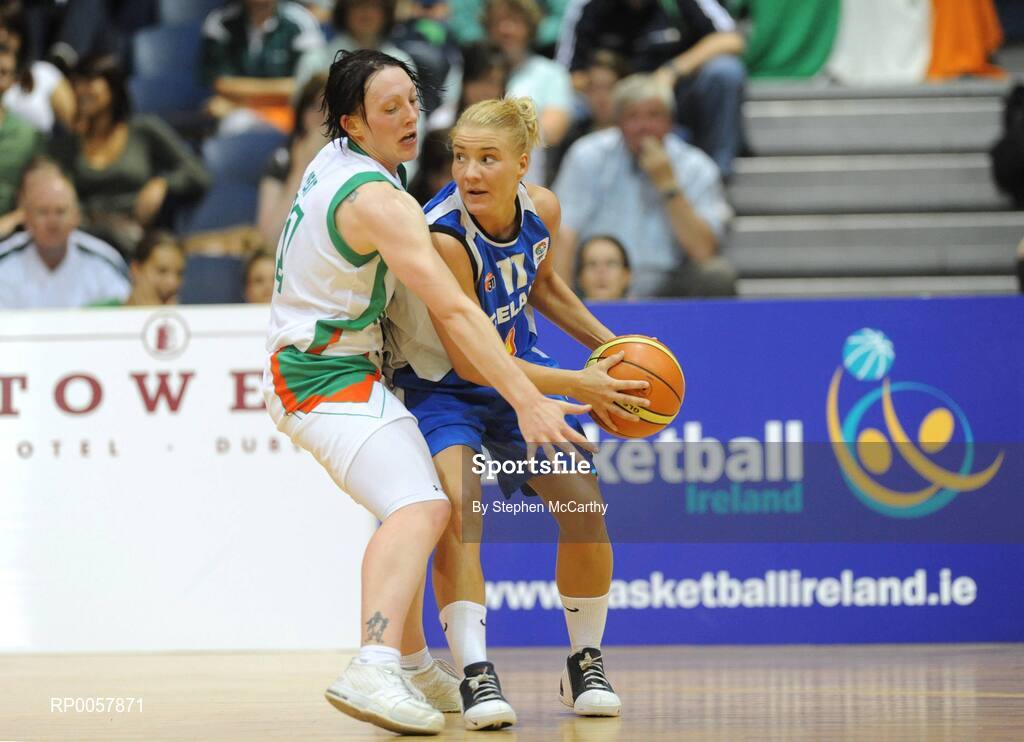 6 September 2008; Palina Gunnlaugsdottir, Iceland, in action against Lindsay Peat, Ireland. Senior Women's Basketball European Championship - Division B - Group A - Ireland v Iceland, National Basketball Arena, Tallaght, Dublin. Picture credit: Stephen McCarthy / SPORTSFILE
