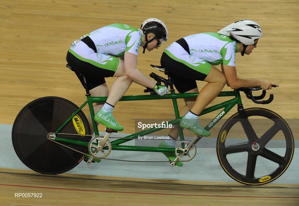 7 September 2008; Catherine Walsh, from Swords, Dublin, left, and sighted pilot rider Joanna Hickey, from Rathfarnham, Dublin, on their way to setting a new Irish National record during the 1km Time Trial Final (B&VI 1-3 class) in a time of 1:16.208. The duo finished in 7th position overall. Beijing Paralympic Games 2008, Women's 1km Time Trial (B&VI 1-3), Laoshan Velodrome, Shijingshan District, Beijing, China. Picture credit: Brian Lawless / SPORTSFILE