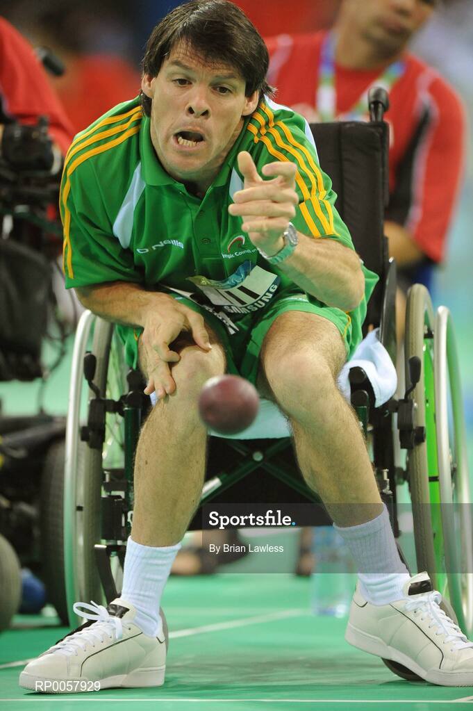 7 September 2008; Gabriel Shelly, from Bagenalstown, Co. Carlow, during his opening pool match of the Individual Boccia competition against Brock Richardson of Canada. Gabriel won the match 4-2. Beijing Paralympic Games 2008, Mixed Individual Boccia BC1, Pool D, Fencing Hall of National Convention Centre, Olympic Green, Beijing, China. Picture credit: Brian Lawless / SPORTSFILE