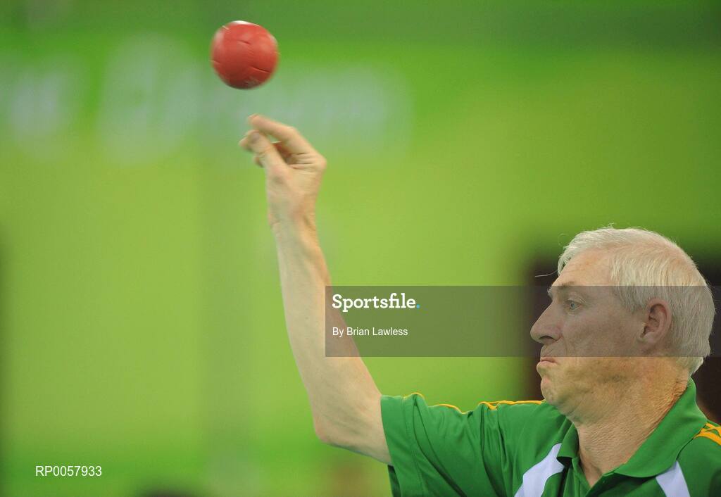 7 September 2008; Tom Leahy, from Fermoy, Co. Cork, during his opening pool match of the Individual Boccia competition against Risa Kainuma of Japan . Tom lost his match 4-2. Beijing Paralympic Games 2008, Mixed Individual Boccia BC2, Pool B, Fencing Hall of National Convention Centre, Olympic Green, Beijing, China. Picture credit: Brian Lawless / SPORTSFILE