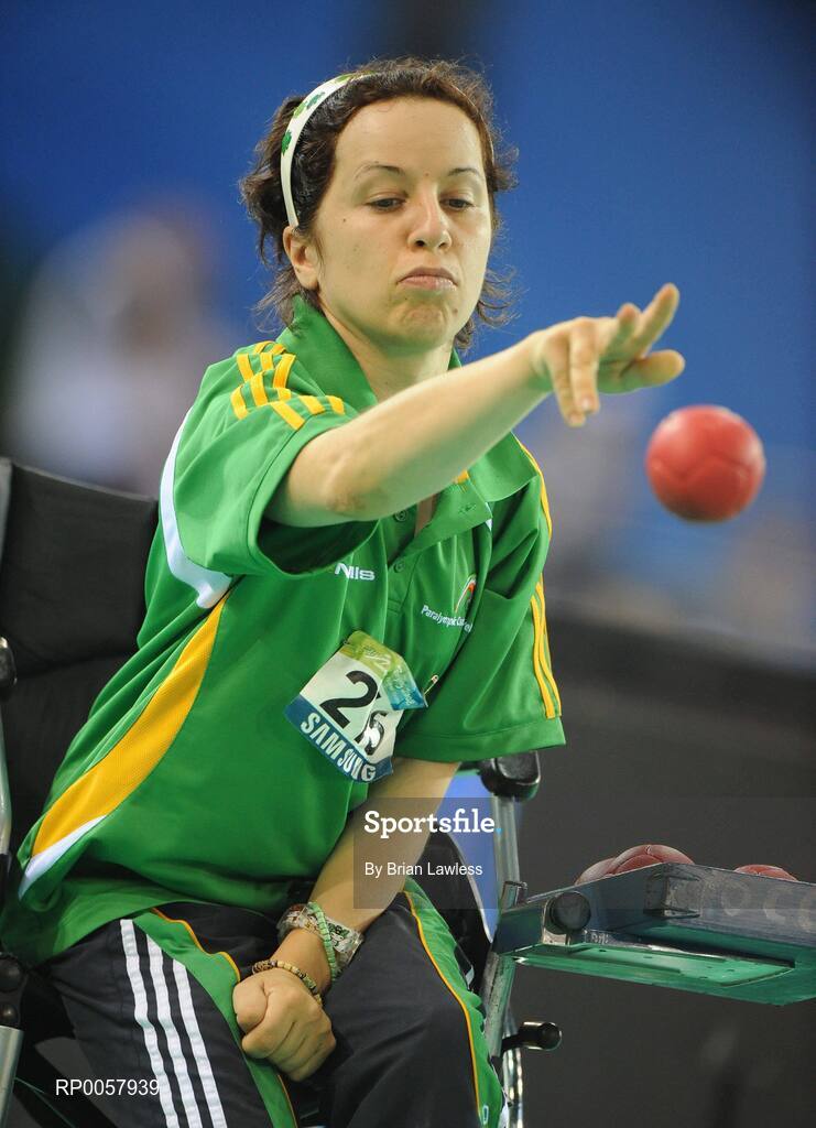 7 September 2008; Roberta 'Bobbie' Connolly, from Fockrock, Dublin, during her opening pool match of the Individual Boccia competition against Fei Cao of China. Roberta lost her match 5-0 before going on to win her second match 4-3 against Roberto Leglice of Argentina. Beijing Paralympic Games 2008, Mixed Individual Boccia BC2, Pool G, Fencing Hall of National Convention Centre, Olympic Green, Beijing, China. Picture credit: Brian Lawless / SPORTSFILE