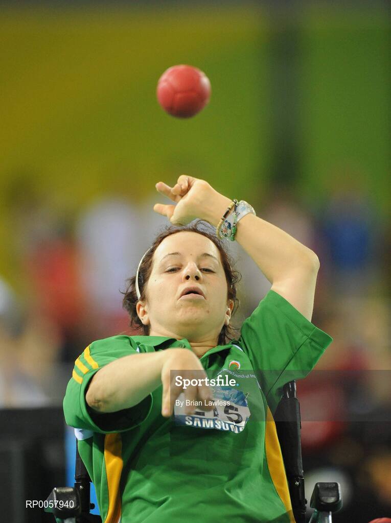 7 September 2008; Roberta 'Bobbie' Connolly, from Fockrock, Dublin, during her opening pool match of the Individual Boccia competition against Fei Cao of China. Roberta lost her match 5-0 before going on to win her second match 4-3 against Roberto Leglice of Argentina. Beijing Paralympic Games 2008, Mixed Individual Boccia BC2, Pool G, Fencing Hall of National Convention Centre, Olympic Green, Beijing, China. Picture credit: Brian Lawless / SPORTSFILE