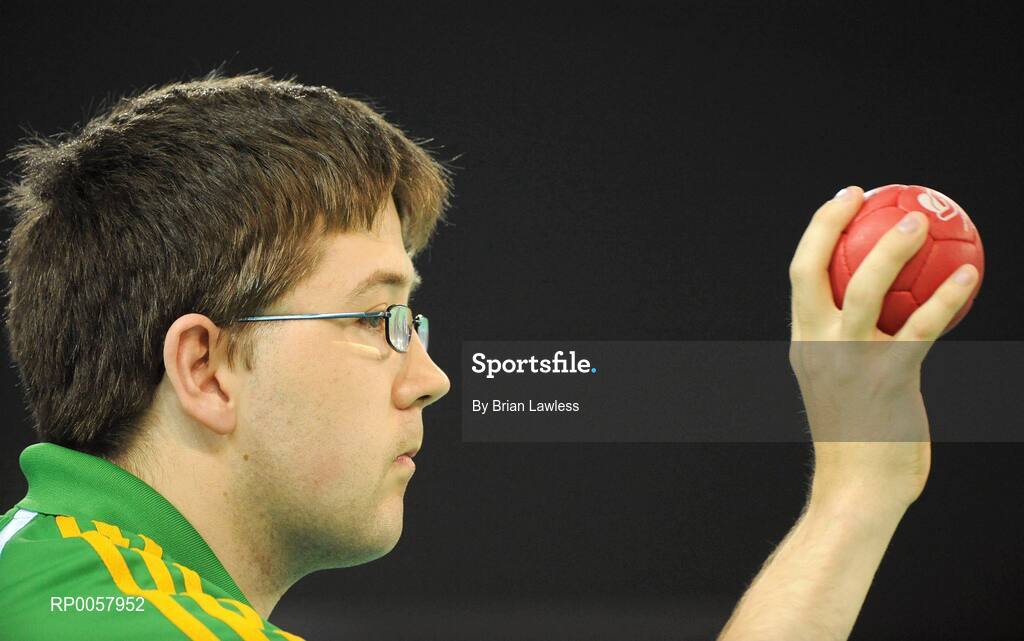 7 September 2008; Padraic Moran, from Bray, Co. Wicklow, during his opening pool match of the Individual Boccia competition against David Smith of Great Britain. Padraic won his match 9-0. Beijing Paralympic Games 2008, Mixed Individual Boccia BC1, Pool B, Fencing Hall of National Convention Centre, Olympic Green, Beijing, China. Picture credit: Brian Lawless / SPORTSFILE