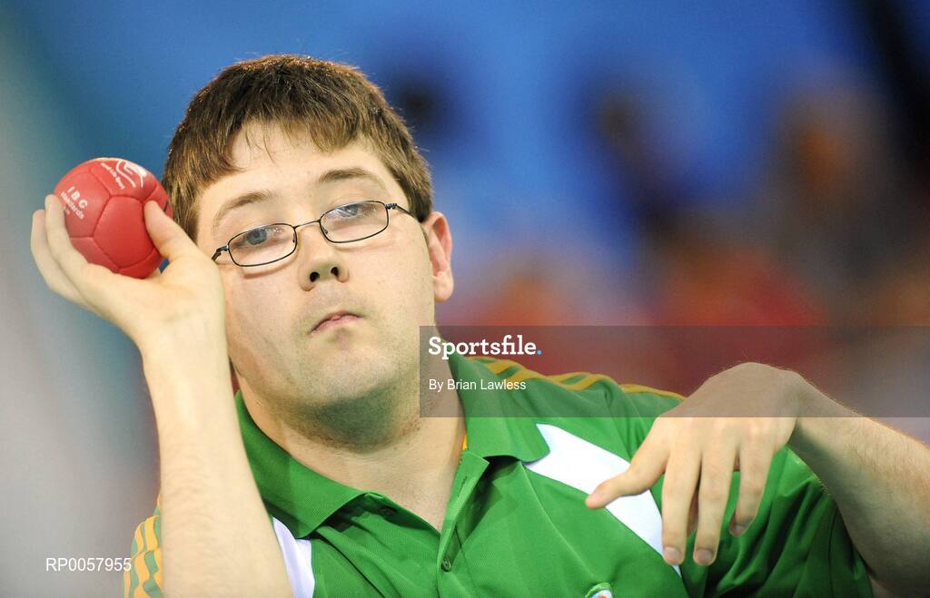 7 September 2008; Padraic Moran, from Bray, Co. Wicklow, during his opening pool match of the Individual Boccia competition against David Smith of Great Britain. Padraic won his match 9-0. Beijing Paralympic Games 2008, Mixed Individual Boccia BC1, Pool B, Fencing Hall of National Convention Centre, Olympic Green, Beijing, China. Picture credit: Brian Lawless / SPORTSFILE