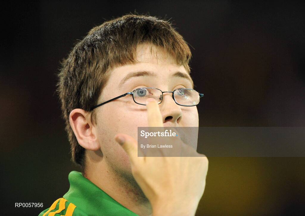 7 September 2008; Padraic Moran, from Bray, Co. Wicklow, requests a ruling during his opening pool match of the Individual Boccia competition against David Smith of Great Britain. Padraic won his match 9-0. Beijing Paralympic Games 2008, Mixed Individual Boccia BC1, Pool B, Fencing Hall of National Convention Centre, Olympic Green, Beijing, China. Picture credit: Brian Lawless / SPORTSFILE