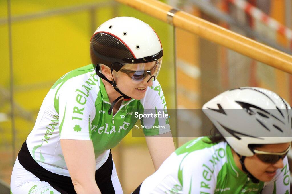 7 September 2008; Catherine Walsh, from Swords, Dublin, left, and sighted pilot rider Joanna Hickey, from Rathfarnham, Dublin, warm down after setting a new Irish National record during the 1km Time Trial Final (B&VI 1-3 class) in a time of 1:16.208. The duo finished in 7th position overall. Beijing Paralympic Games 2008, Women's 1km Time Trial (B&VI 1-3), Laoshan Velodrome, Shijingshan District, Beijing, China. Picture credit: Brian Lawless / SPORTSFILE