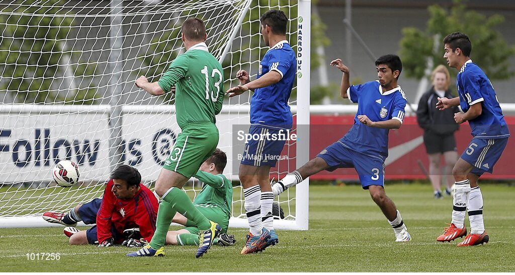 26 June 2015; Ireland's Luke Evans scores his side's goal past Argentina goalkeeper Gustavo Nahuelquin. This tournament is the only chance the Irish team have to secure a precious qualifying spot for the 2016 Rio Paralympic Games. 2015 CP Football World Championships, Ireland v Argentina, St. George’s Park, Tatenhill, Burton-upon-Trent, Staffordshire, England. Picture credit: Magi Haroun / SPORTSFILE