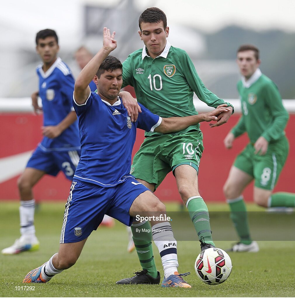 26 June 2015; Dillon Sheridan, Ireland, in action against Rodrigo Luquez, Argentina. This tournament is the only chance the Irish team have to secure a precious qualifying spot for the 2016 Rio Paralympic Games. 2015 CP Football World Championships, Ireland v Argentina, St. George’s Park, Tatenhill, Burton-upon-Trent, Staffordshire, England. Picture credit: Magi Haroun / SPORTSFILE