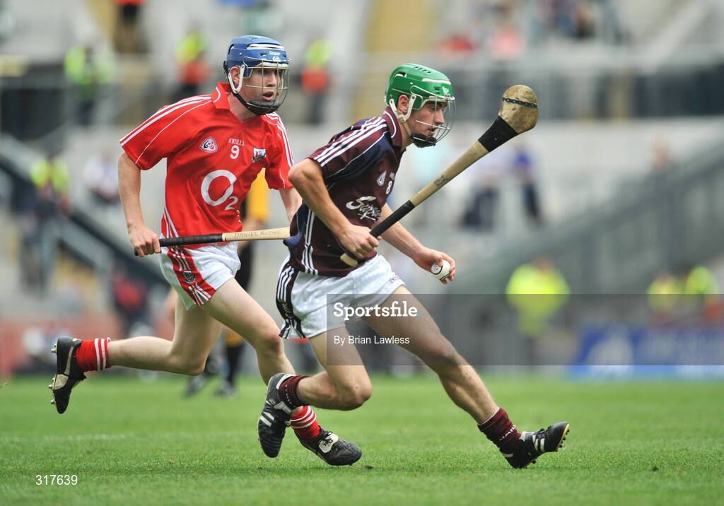 17 August 2008; David Burke, Galway, in action against Daniel Roche, Cork. ESB GAA Hurling All-Ireland Minor Championship Semi-Final, Cork v Galway, Croke Park, Dublin. Picture credit: Brian Lawless / SPORTSFILE