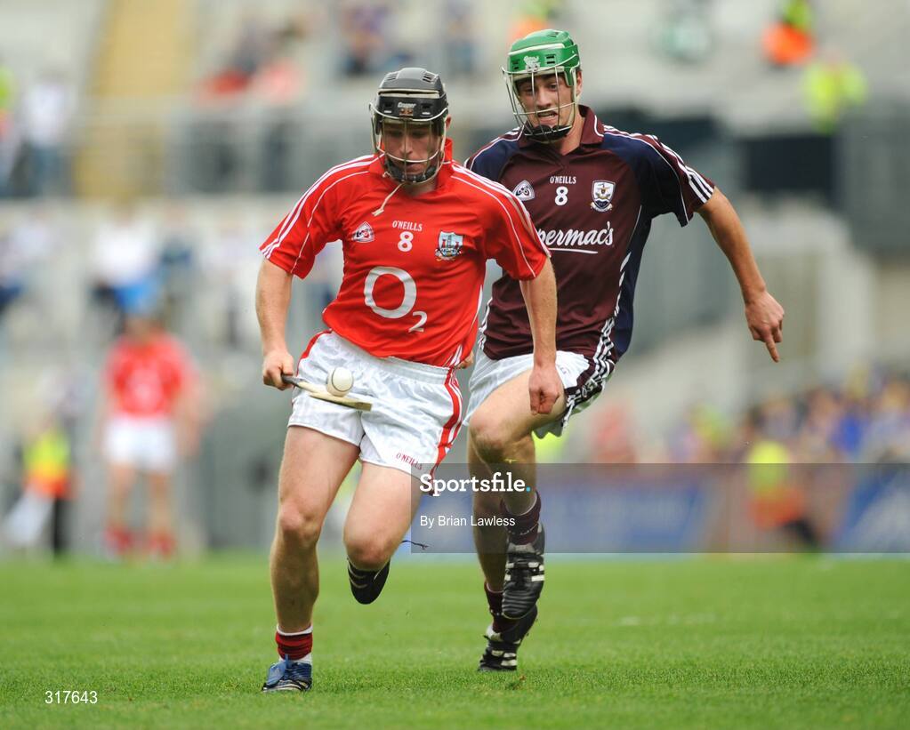 17 August 2008; Seamus O'Farrell, Cork, in action against David Burke, Galway. ESB GAA Hurling All-Ireland Minor Championship Semi-Final, Cork v Galway, Croke Park, Dublin. Picture credit: Brian Lawless / SPORTSFILE