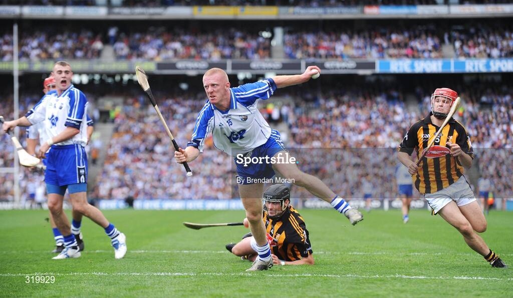 7 September 2008; John Mullane, Waterford, breaks away from Jackie Tyrrell, 4, Kilkenny. GAA Hurling All-Ireland Senior Championship Final, Kilkenny v Waterford, Croke Park, Dublin. Picture credit: Brendan Moran / SPORTSFILE