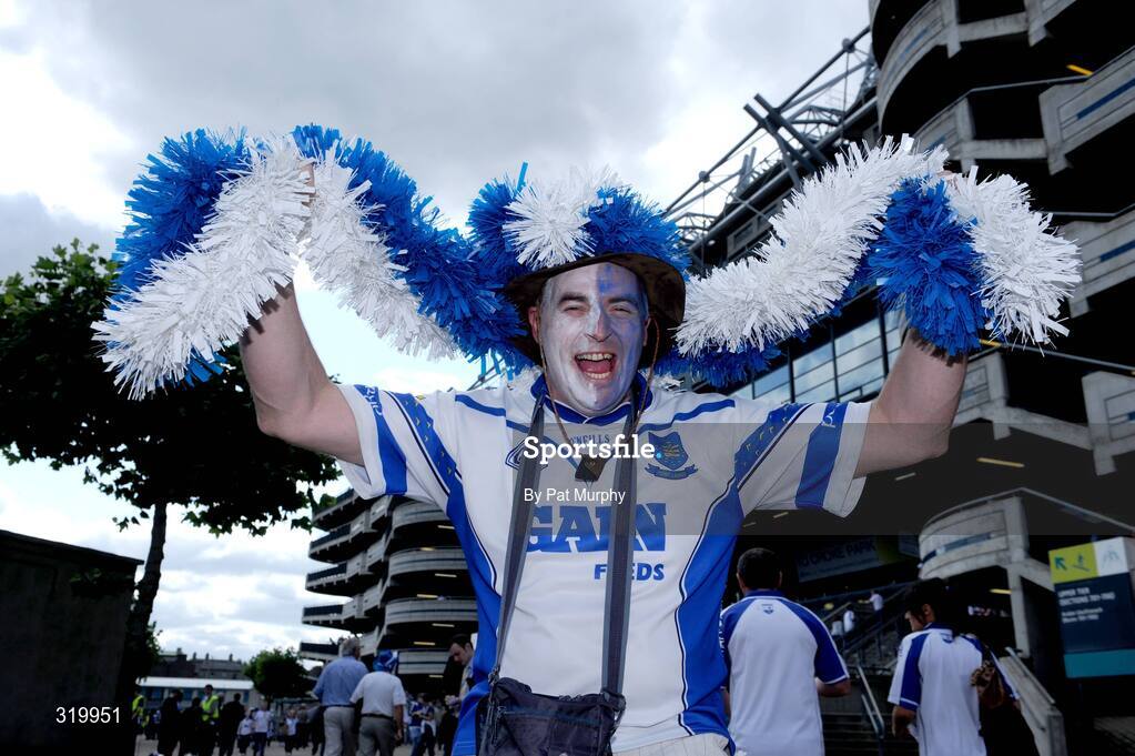 7 September 2008; Waterford supporter Jason Kearney from Waterford City, Co. Waterford, shows his support before the game. GAA Hurling All-Ireland Championship Finals, Croke Park, Dublin. Picture credit: Pat Murphy / SPORTSFILE