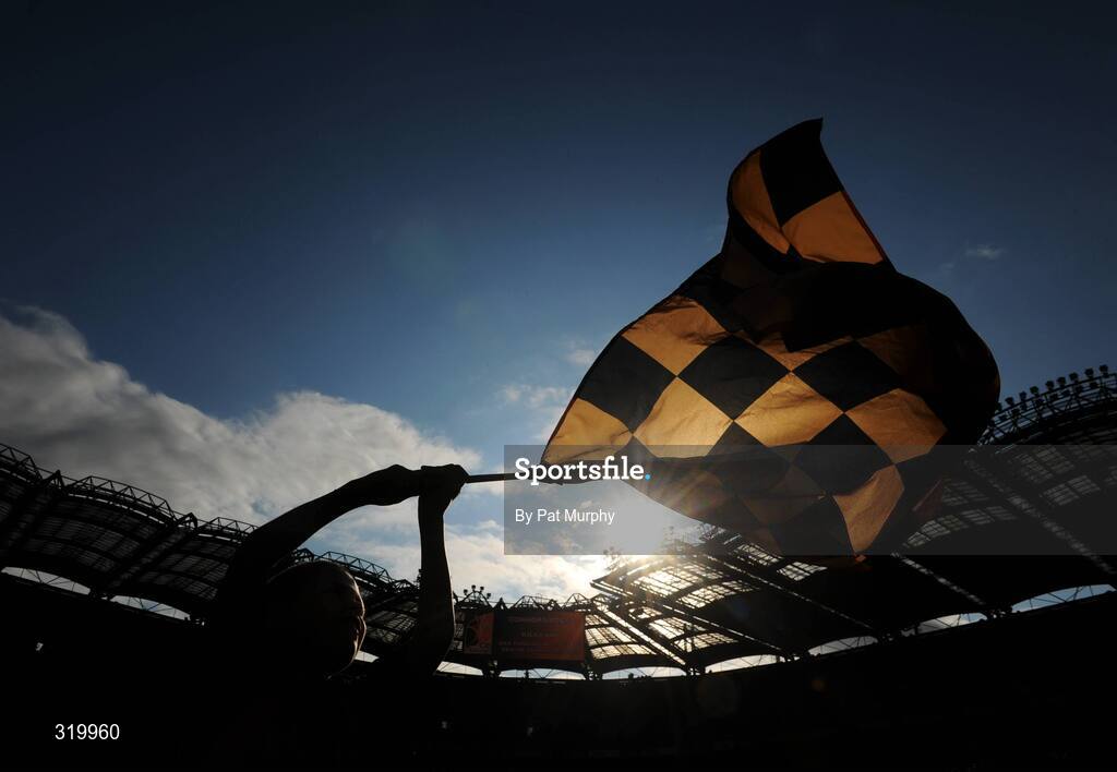 7 September 2008; A Kilkenny supporter waves his flag after James 'Cha' Fitzpatrick had lifted the Liam MacCarthy Cup. GAA Hurling All-Ireland Senior Championship Final, Kilkenny v Waterford, Croke Park, Dublin. Picture credit: Pat Murphy / SPORTSFILE