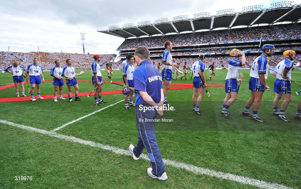 7 September 2008; Waterford manager Davy Fitzgerald watches his players as they line up for the pre-match parade. GAA Hurling All-Ireland Senior Championship Final, Kilkenny v Waterford, Croke Park, Dublin. Picture credit: Brendan Moran / SPORTSFILE