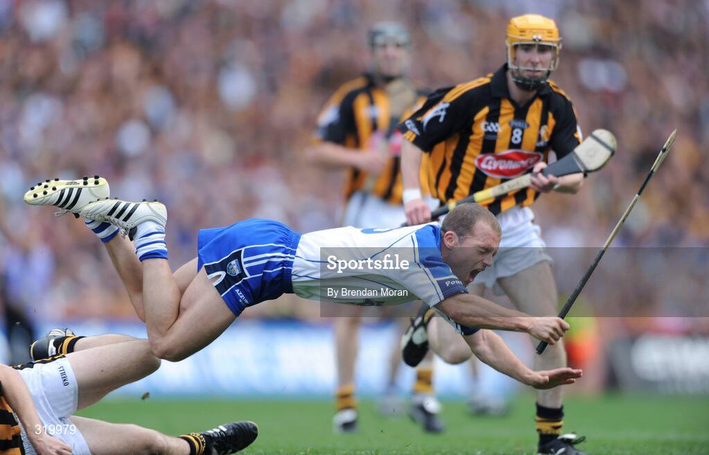 7 September 2008; Eoin McGrath, Waterford, takes a tumble after being tackled. GAA Hurling All-Ireland Senior Championship Final, Kilkenny v Waterford, Croke Park, Dublin. Picture credit: Brendan Moran / SPORTSFILE