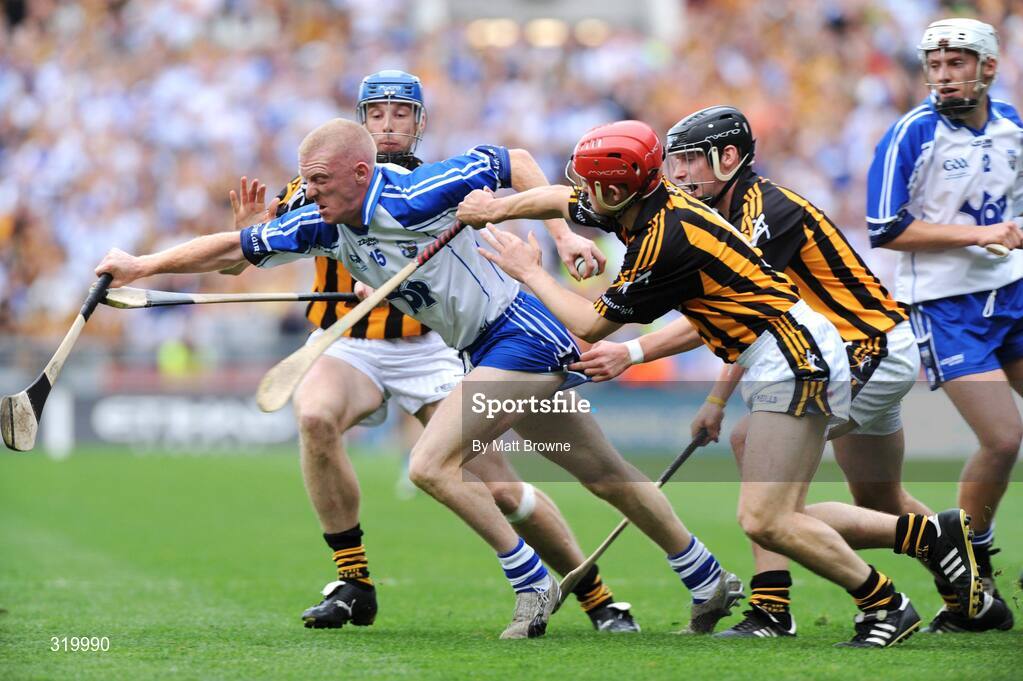 7 September 2008; John Mullane, Waterford, in action against Brian Hogan, left, Tommy Walsh, centre, and Jackie Tyrrell, Kilkenny. GAA Hurling All-Ireland Senior Championship Final, Kilkenny v Waterford, Croke Park, Dublin. Picture credit: Matt Browne / SPORTSFILE
