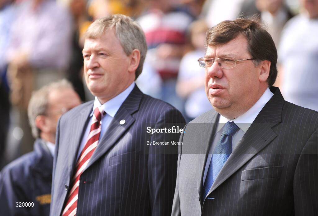 7 September 2008; An Taoiseach Brian Cowen, TD, arrives at the game accompanied by Paraic Duffy, Ard Stiurthoir of the GAA. GAA Hurling All-Ireland Senior Championship Final, Kilkenny v Waterford, Croke Park, Dublin. Picture credit: Brendan Moran / SPORTSFILE