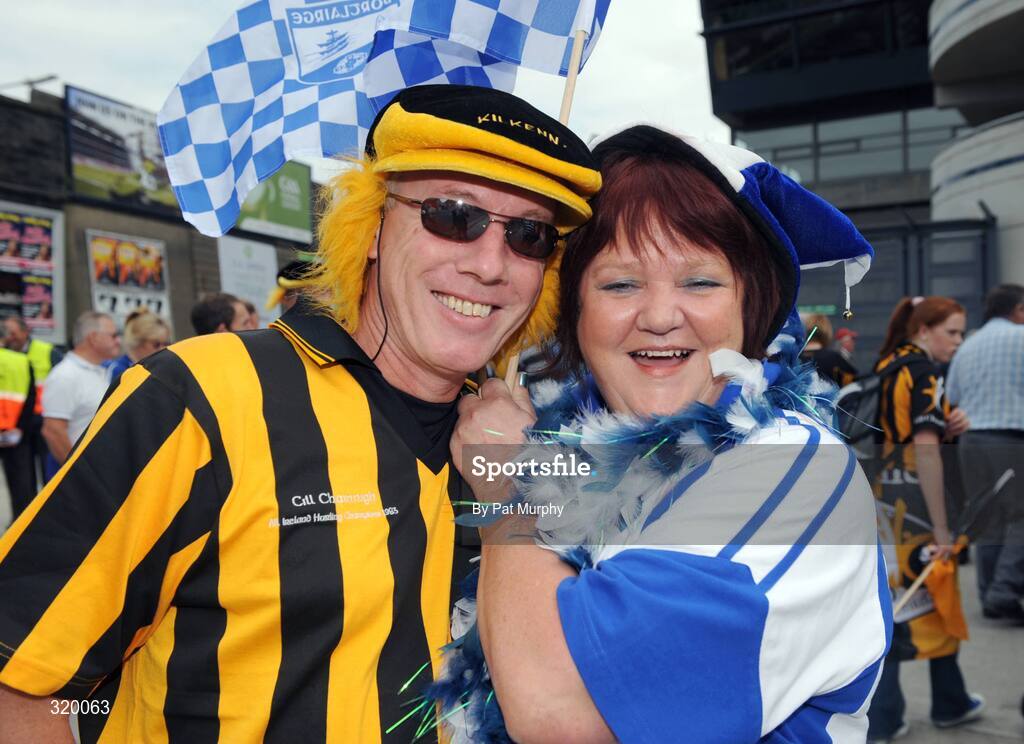 7 September 2008; Husban and wife of opposide sides. Brendan and Mary Carroll, from St John's Park, Waterford on their way to the game. GAA Hurling All-Ireland Senior Championship Final, Kilkenny v Waterford, Croke Park, Dublin. Picture credit: Ray McManus / SPORTSFILE