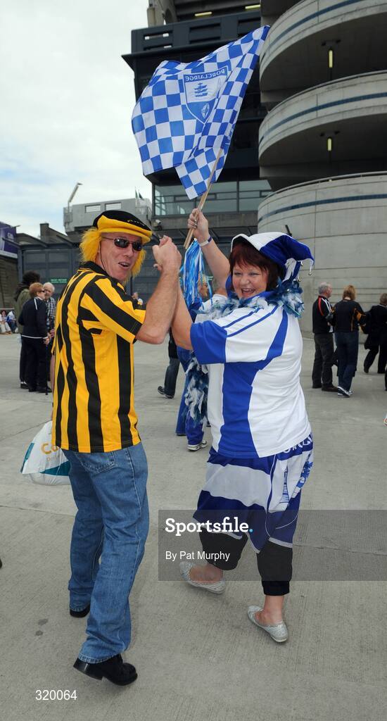 7 September 2008; Husband and wife of opposide sides Brendan and Mary Carroll, from St John's Park, Waterford on their way to the game. GAA Hurling All-Ireland Senior Championship Final, Kilkenny v Waterford, Croke Park, Dublin. Picture credit: Ray McManus / SPORTSFILE