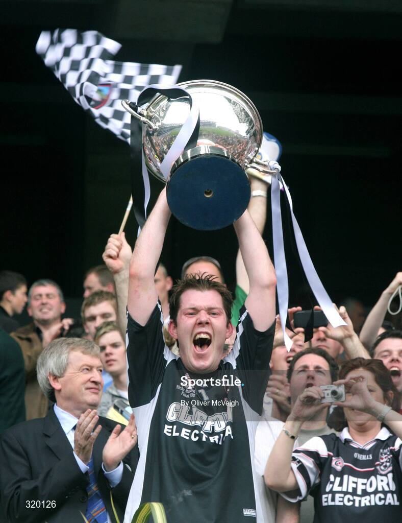 3 August 2008; Sligo captain Damien Burke lifts the Nicky Rackard Cup. Nicky Rackard Cup Final, Louth v Sligo, Croke Park, Dublin. Picture credit: Oliver McVeigh / SPORTSFILE