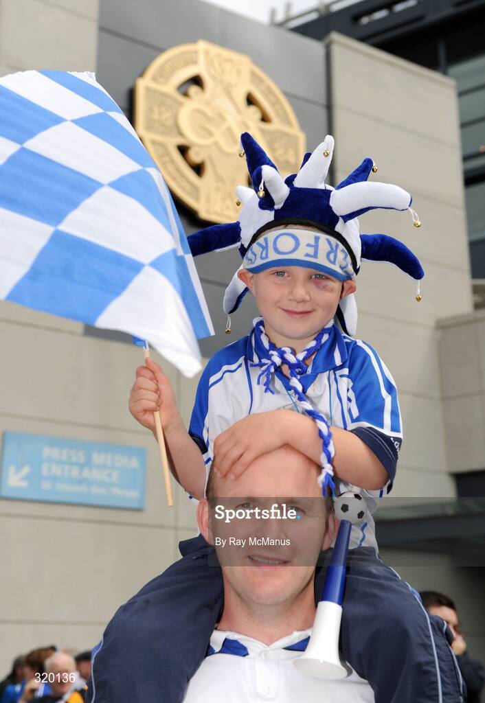 7 September 2008; Six-year-old Luke Couglan and his dad Mark, from Clashmore, Co. Waterford, on their way to the game. GAA Hurling All-Ireland Senior Championship Final, Kilkenny v Waterford, Croke Park, Dublin. Picture credit: Ray McManus / SPORTSFILE