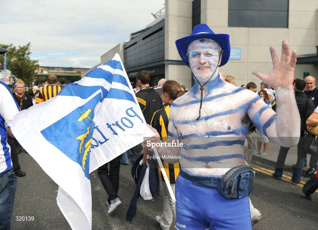7 September 2008; Mick O'Rourke, from Melleray, Co. Waterford, painted in his team's colours, makes his way to the game. GAA Hurling All-Ireland Senior Championship Final, Kilkenny v Waterford, Croke Park, Dublin. Picture credit: Ray McManus / SPORTSFILE