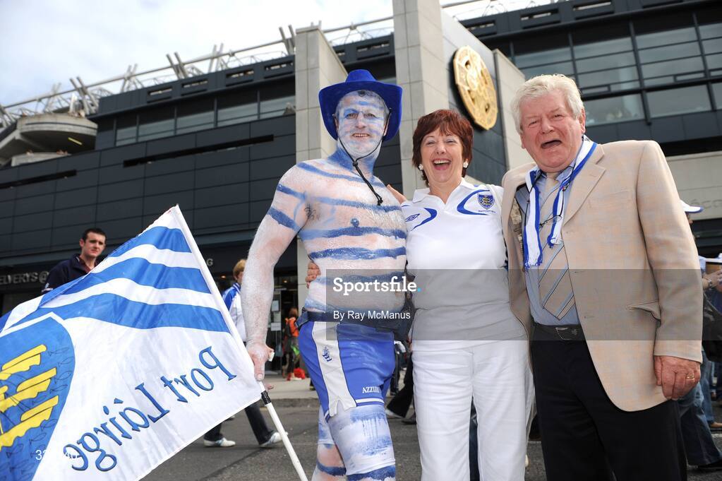 7 September 2008; Mick O'Rourke, from Melleray, Co. Waterford, painted in his team's colours, with Tom Joe and Mary Murphy, whose son Eoin lined out at right-corner back for Waterford, make their way to the game. GAA Hurling All-Ireland Senior Championship Final, Kilkenny v Waterford, Croke Park, Dublin. Picture credit: Ray McManus / SPORTSFILE