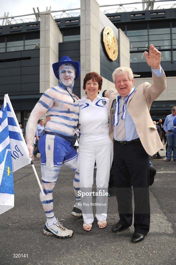 7 September 2008; Mick O'Rourke, from Melleray, Co. Waterford, painted in his team's colours, with Tom Joe and Mary Murphy, whose son Eoin lined out at right-corner back for Waterford, make their way to the game. GAA Hurling All-Ireland Senior Championship Final, Kilkenny v Waterford, Croke Park, Dublin. Picture credit: Ray McManus / SPORTSFILE