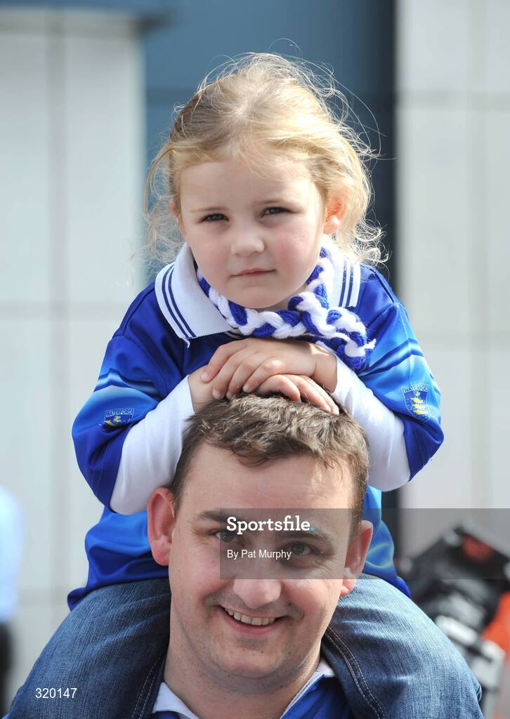7 September 2008; Four-year-old Kate Melay, from The Grange, Co. Waterford, rests on her dad Micheal's head as they make their way to the game. GAA Hurling All-Ireland Senior Championship Final, Kilkenny v Waterford, Croke Park, Dublin. Picture credit: Ray McManus / SPORTSFILE *** Local Caption *** there is a mistake in this caption