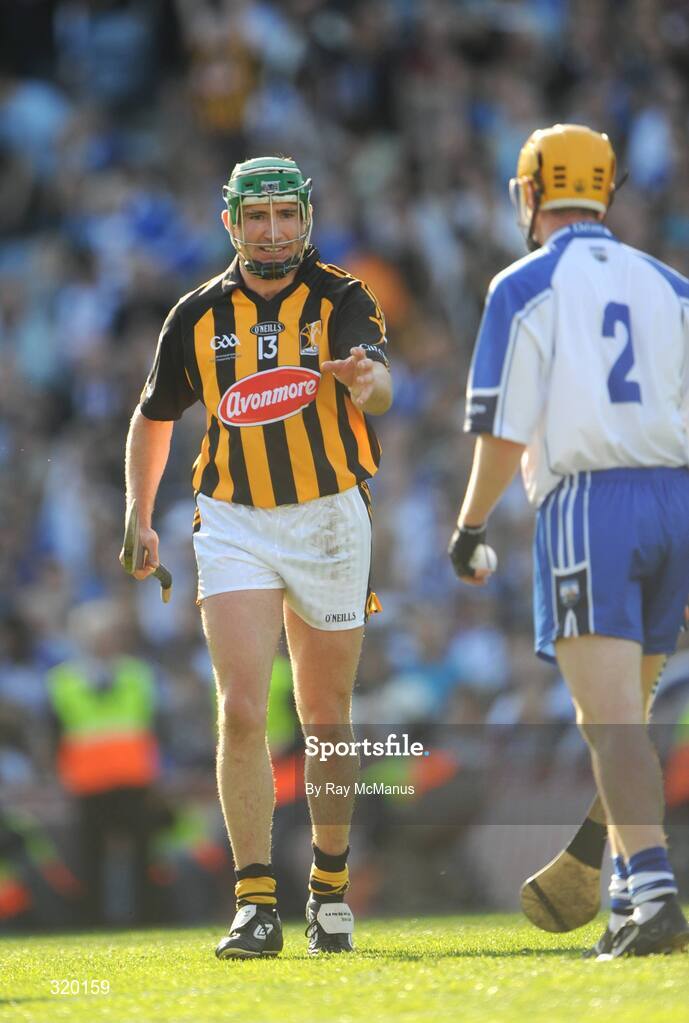 7 September 2008; Kilkenny's Eddie Brennan asks Waterford corner-back Eoin Murphy for the match sliothar as the final whistle is blown. GAA Hurling All-Ireland Senior Championship Final, Kilkenny v Waterford, Croke Park, Dublin. Picture credit: Ray McManus / SPORTSFILE