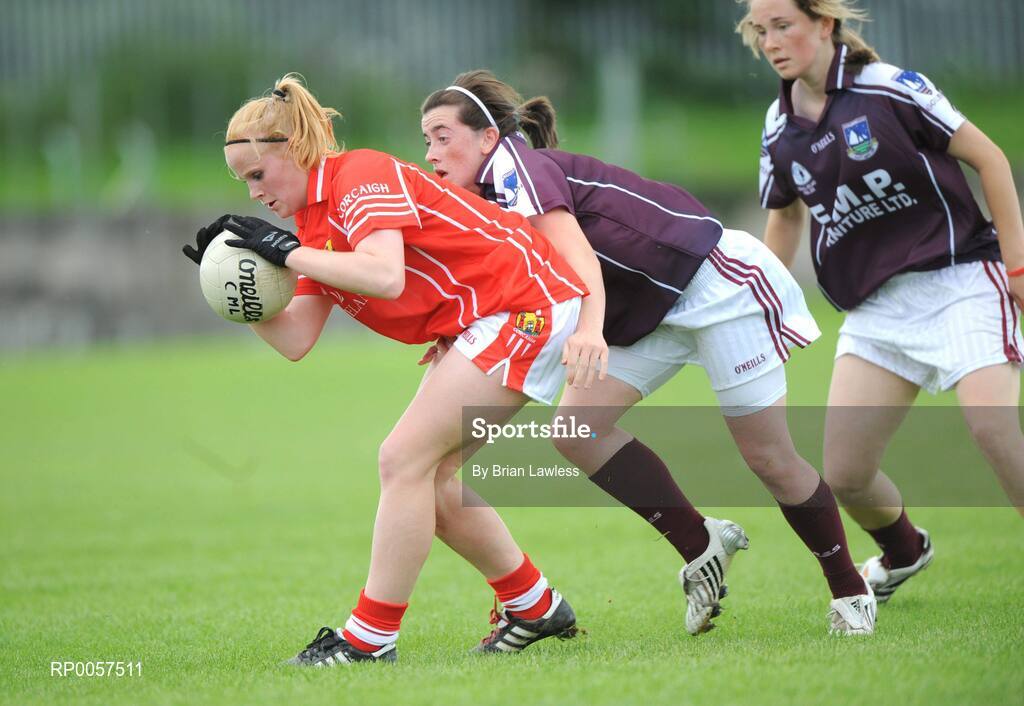 31 August 2008; Sinead O'Reilly, Cork, in action against Michelle Burke, Galway. All-Ireland Ladies U16 A Football Championship Final, Cork v Galway, McDonagh Park, Nenagh, Co. Tipperary. Picture credit: Brian Lawless / SPORTSFILE