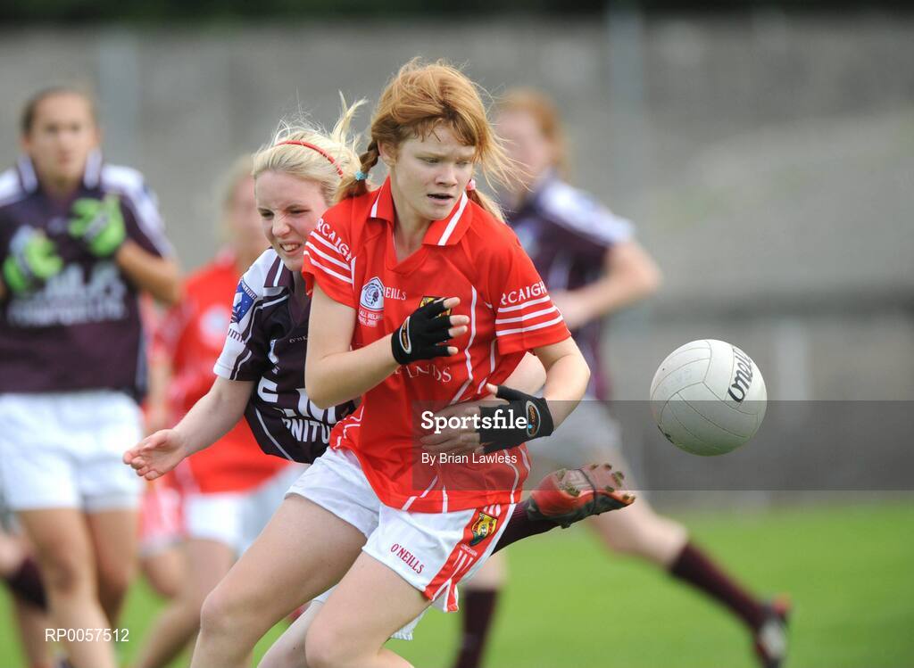 31 August 2008; Kate O'Brien, Cork, in action against Aishling Donnelly, Galway. All-Ireland Ladies U16 A Football Championship Final, Cork v Galway, McDonagh Park, Nenagh, Co. Tipperary. Picture credit: Brian Lawless / SPORTSFILE