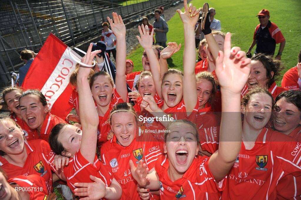 31 August 2008; Cork players celebrate their win. All-Ireland Ladies U16 A Football Championship Final, Cork v Galway, McDonagh Park, Nenagh, Co. Tipperary. Picture credit: Brian Lawless / SPORTSFILE