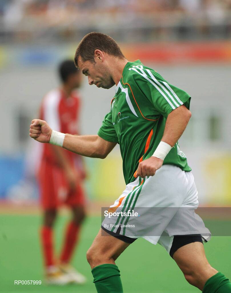 8 September 2008; Ireland's Finbarr O'Riordan, from Mitchelstown, Co. Cork, celebrates scoring his side's first goal from the rebound of his penalty. Beijing Paralympic Games 2008, Ireland v Iran, 7-A-Side Soccer, First Round, Group B, Olympic Green Hockey Field A, Beijing, China. Picture credit: Brian Lawless / SPORTSFILE