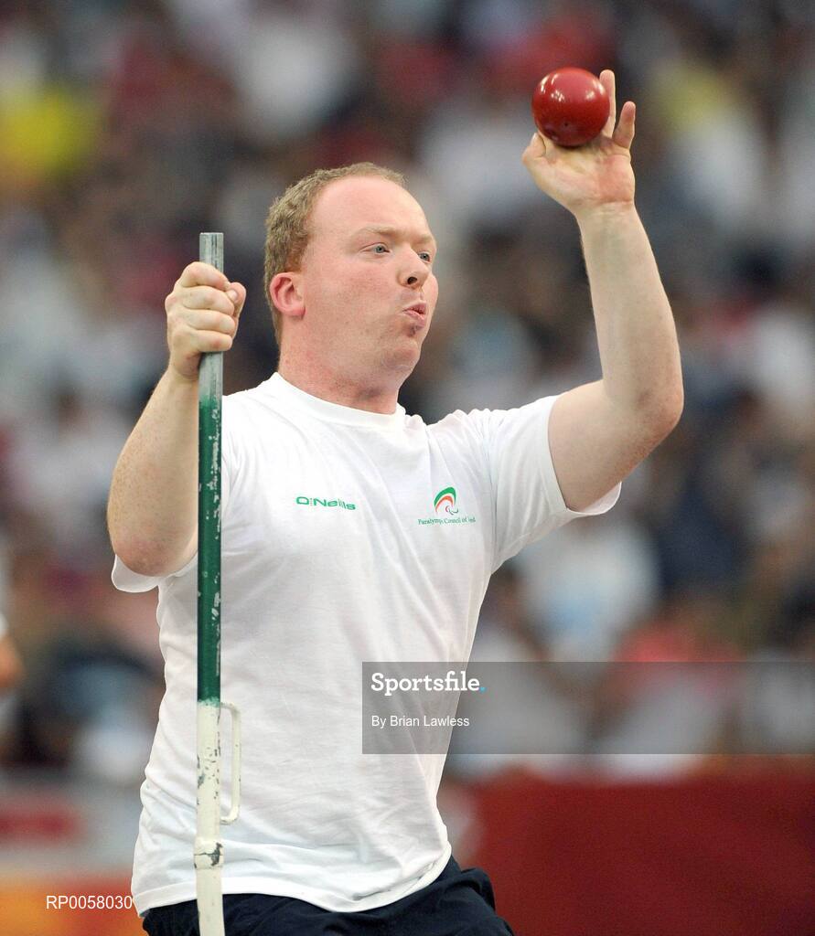 8 September 2008; Eoin Cleare, from Birr, Co. Offaly, in action during the Men's Shot Putt Final - F32. Eoin finished in 7th position overall with a distance of 6.11m. Beijing Paralympic Games 2008, Men's Shot Putt Final F32, National Stadium, Olympic Green, Beijing, China. Picture credit: Brian Lawless / SPORTSFILE