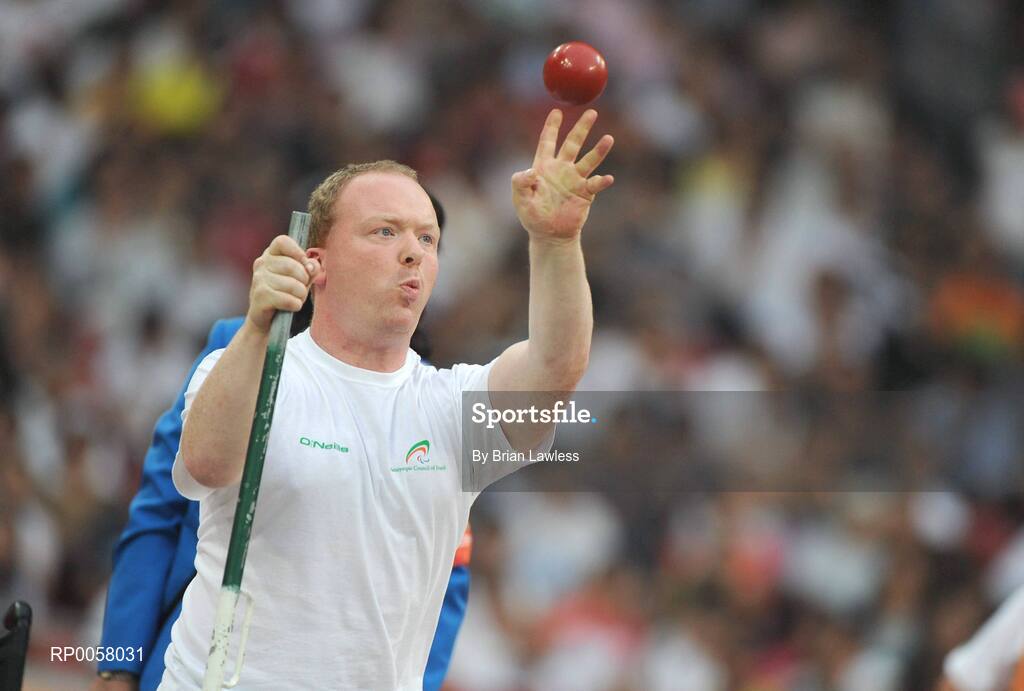 8 September 2008; Eoin Cleare, from Birr, Co. Offaly, in action during the Men's Shot Putt Final - F32. Eoin finished in 7th position overall with a distance of 6.11m. Beijing Paralympic Games 2008, Men's Shot Putt Final F32, National Stadium, Olympic Green, Beijing, China. Picture credit: Brian Lawless / SPORTSFILE