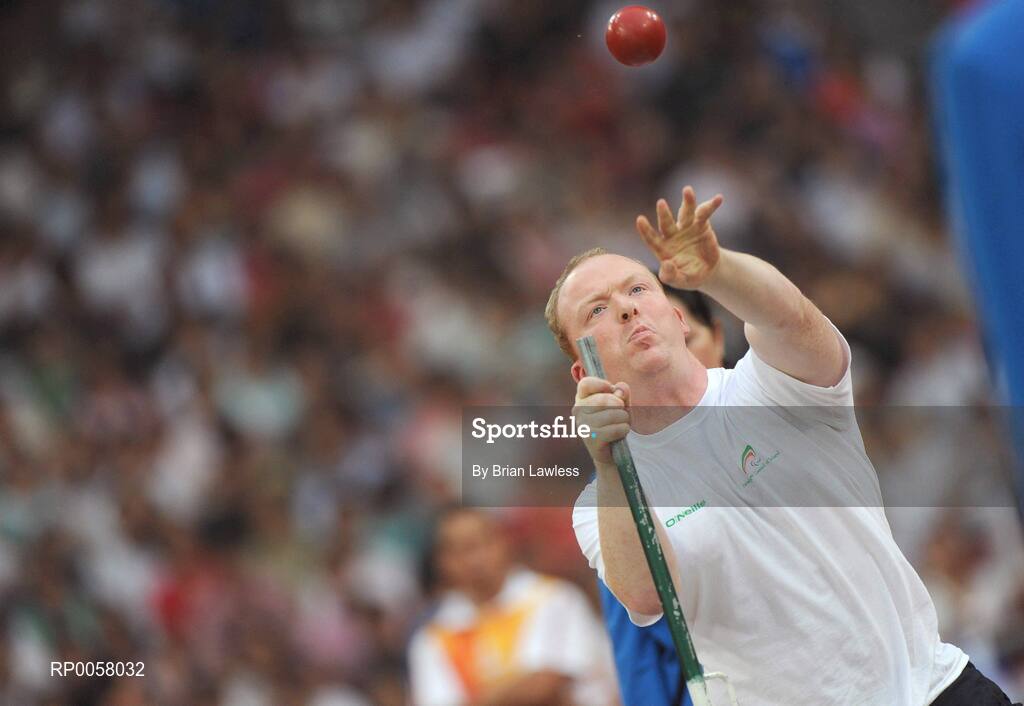 8 September 2008; Eoin Cleare, from Birr, Co. Offaly, in action during the Men's Shot Putt Final - F32. Eoin finished in 7th position overall with a distance of 6.11m. Beijing Paralympic Games 2008, Men's Shot Putt Final F32, National Stadium, Olympic Green, Beijing, China. Picture credit: Brian Lawless / SPORTSFILE