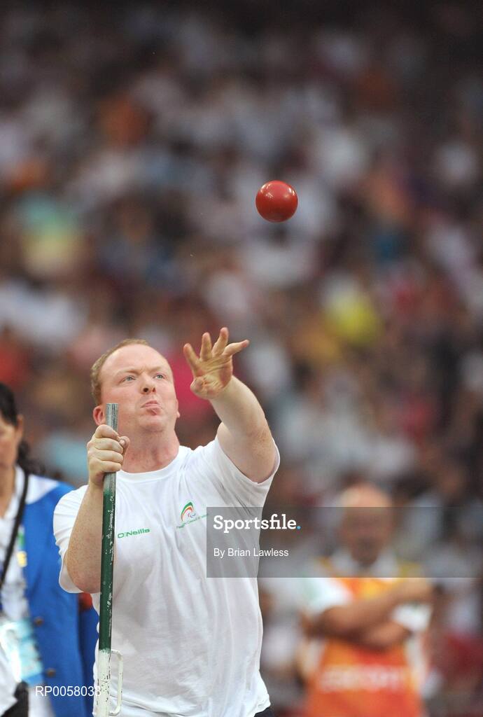8 September 2008; Eoin Cleare, from Birr, Co. Offaly, in action during the Men's Shot Putt Final - F32. Eoin finished in 7th position overall with a distance of 6.11m. Beijing Paralympic Games 2008, Men's Shot Putt Final F32, National Stadium, Olympic Green, Beijing, China. Picture credit: Brian Lawless / SPORTSFILE