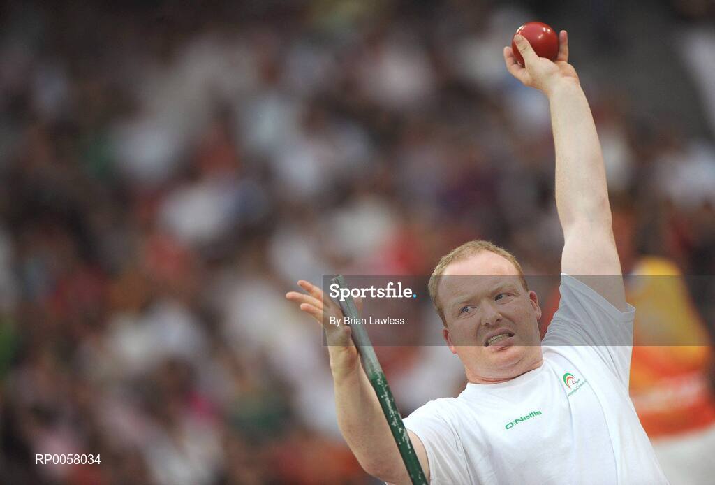 8 September 2008; Eoin Cleare, from Birr, Co. Offaly, prepares to throw during the Men's Shot Putt Final - F32. Eoin finished in 7th position overall with a distance of 6.11m. Beijing Paralympic Games 2008, Men's Shot Putt Final F32, National Stadium, Olympic Green, Beijing, China. Picture credit: Brian Lawless / SPORTSFILE