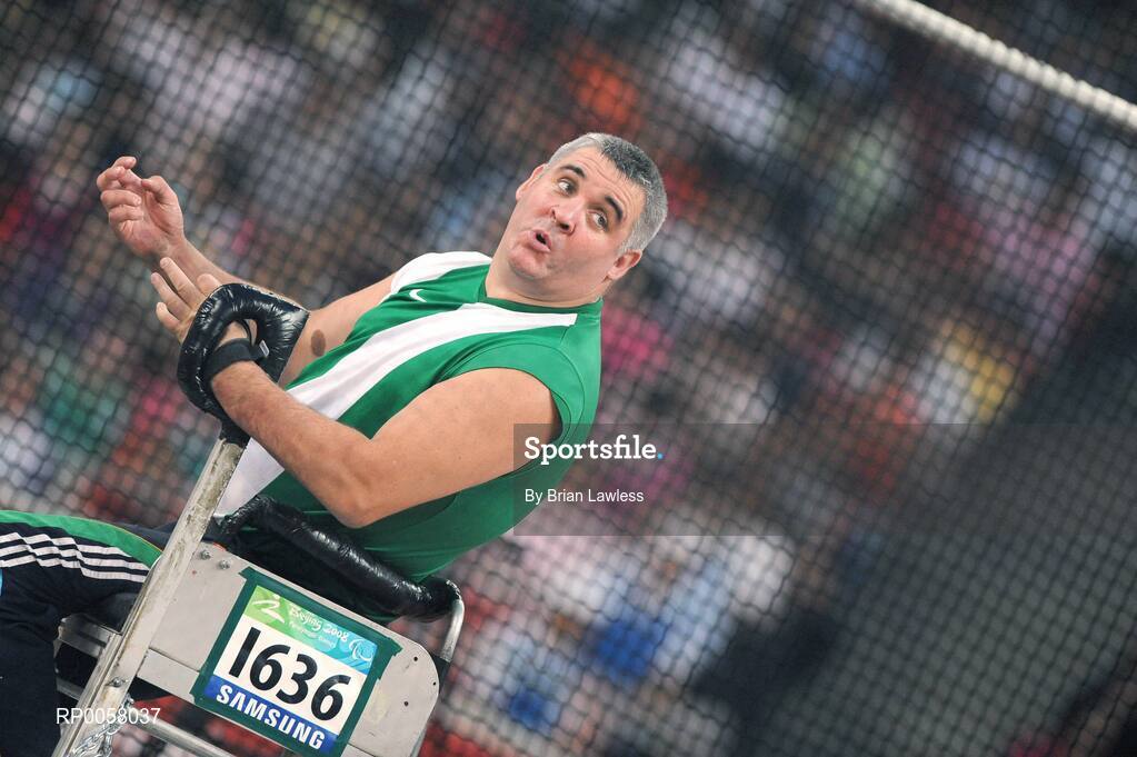 8 September 2008; Garrett Culliton, from Clonaslee, Co. Laois, during the Men's Discus Throw - F33/34/52 Final. Garrett finished in 5th position overall with a distance of 17.79m setting a new Irish record. Beijing Paralympic Games 2008, Men's Shot Putt Final F32, National Stadium, Olympic Green, Beijing, China. Picture credit: Brian Lawless / SPORTSFILE