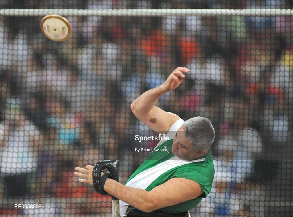 8 September 2008; Garrett Culliton, from Clonaslee, Co. Laois, in action during the Men's Discus Throw - F33/34/52 Final. Garrett finished in 5th position overall with a distance of 17.79m setting a new Irish record. Beijing Paralympic Games 2008, Men's Shot Putt Final F32, National Stadium, Olympic Green, Beijing, China. Picture credit: Brian Lawless / SPORTSFILE
