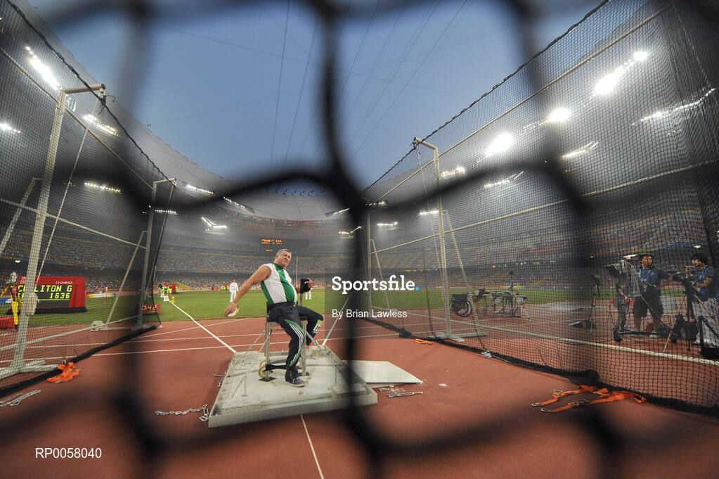 8 September 2008; Garrett Culliton, from Clonaslee, Co. Laois, in action during the Men's Discus Throw - F33/34/52 Final. Garrett finished in 5th position overall with a distance of 17.79m setting a new Irish record. Beijing Paralympic Games 2008, Men's Shot Putt Final F32, National Stadium, Olympic Green, Beijing, China. Picture credit: Brian Lawless / SPORTSFILE