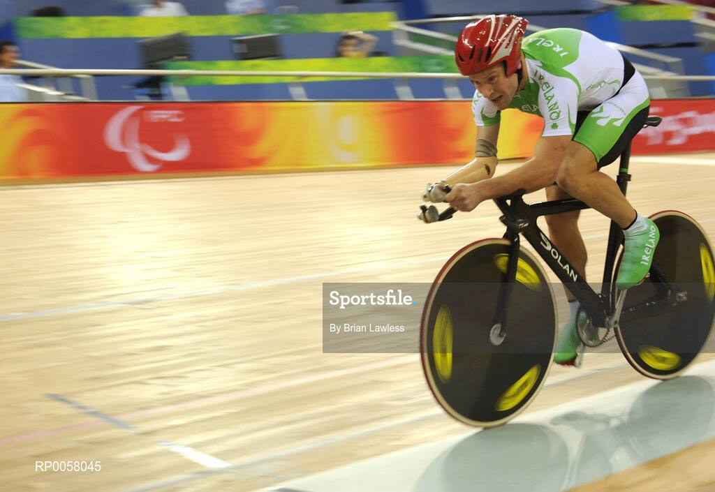 8 September 2008; Cathal Miller, from Artane, Dublin, in action during the Men's 4km Individual Pursuit (LC1) Qualifier. Cathal finished 5th in a time of 4.53:969 setting a new Irish Record and personal best, smashing his existing record by over 7 seconds. Beijing Paralympic Games 2008, Men's 4km Individual Pursuit (LC1) Qualifier, Laoshan Velodrome, Shijingshan District, Beijing, China. Picture credit: Brian Lawless / SPORTSFILE