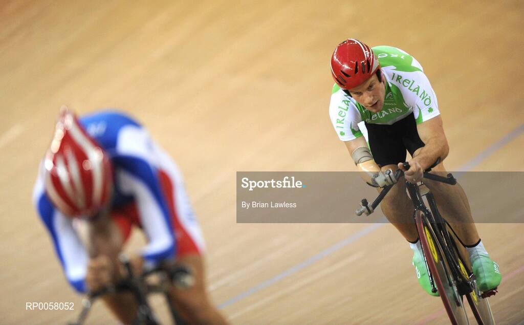 8 September 2008; Cathal Miller, from Artane, Dublin, closes in on France's Damien Severi during the Men's 4km Individual Pursuit (LC1) Qualifier. Cathal finished 5th in a time of 4.53:969 setting a new Irish Record and personal best, smashing his existing record by over 7 seconds. Beijing Paralympic Games 2008, Men's 4km Individual Pursuit (LC1) Qualifier, Laoshan Velodrome, Shijingshan District, Beijing, China. Picture credit: Brian Lawless / SPORTSFILE
