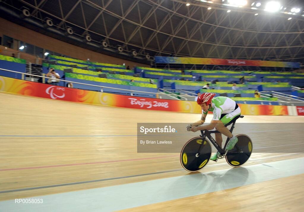 8 September 2008; Cathal Miller, from Artane, Dublin, in action during the Men's 4km Individual Pursuit (LC1) Qualifier. Cathal finished 5th in a time of 4.53:969 setting a new Irish Record and personal best, smashing his existing record by over 7 seconds. Beijing Paralympic Games 2008, Men's 4km Individual Pursuit (LC1) Qualifier, Laoshan Velodrome, Shijingshan District, Beijing, China. Picture credit: Brian Lawless / SPORTSFILE
