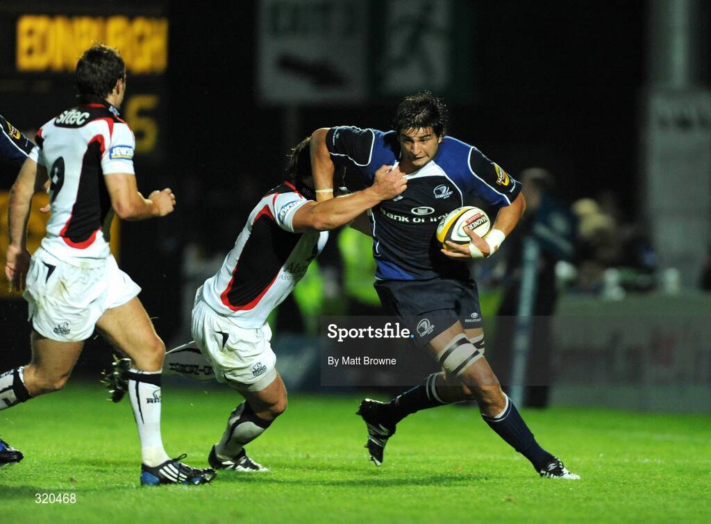12 September 2008; Cameron Jowitt, Leinster, is tackled by Ross Ford, Edinburgh. Magners League, Leinster v Edinburgh, RDS, Ballsbridge, Dublin.  Picture credit: Matt Browne / SPORTSFILE